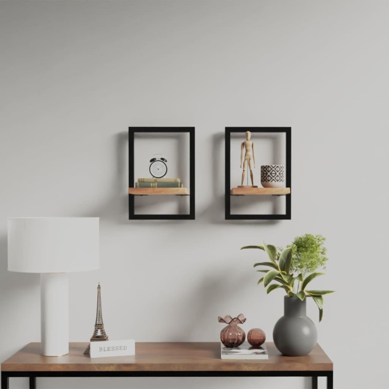 vidaXL Wandregale 2 Stk. 25x25x35 cm Massivholz Akazie und Stahl vidaXL Wandregale 2 Stk. 25x25x35 cm Massivholz Akazie und Stahl