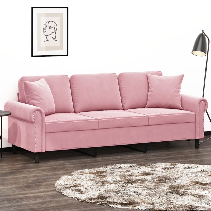 vidaXL 3-Sitzer-Sofa mit Zierkissen Rosa 180 cm Samt vidaXL 3-Sitzer-Sofa mit Zierkissen Rosa 180 cm Samt