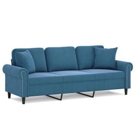 vidaXL 3-Sitzer-Sofa mit Zierkissen Blau 180 cm Samt