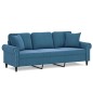 vidaXL 3-Sitzer-Sofa mit Zierkissen Blau 180 cm Samt vidaXL 3-Sitzer-Sofa mit Zierkissen Blau 180 cm Samt