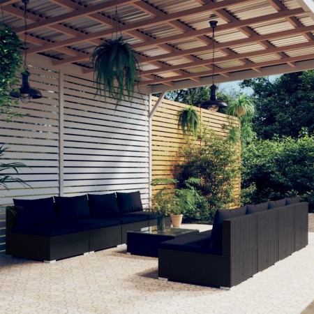vidaXL 9-tlg. Garten-Lounge-Set mit Kissen Poly Rattan Schwarz