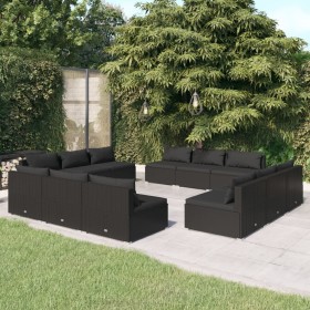 vidaXL 12-tlg. Garten-Lounge-Set mit Kissen Poly Rattan Schwarz