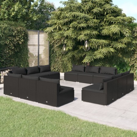 vidaXL 12-tlg. Garten-Lounge-Set mit Kissen Poly Rattan Schwarz