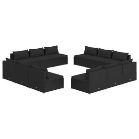 vidaXL 12-tlg. Garten-Lounge-Set mit Kissen Poly Rattan Schwarz
