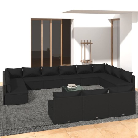 vidaXL 14-tlg. Garten-Lounge-Set mit Kissen Schwarz Poly Rattan