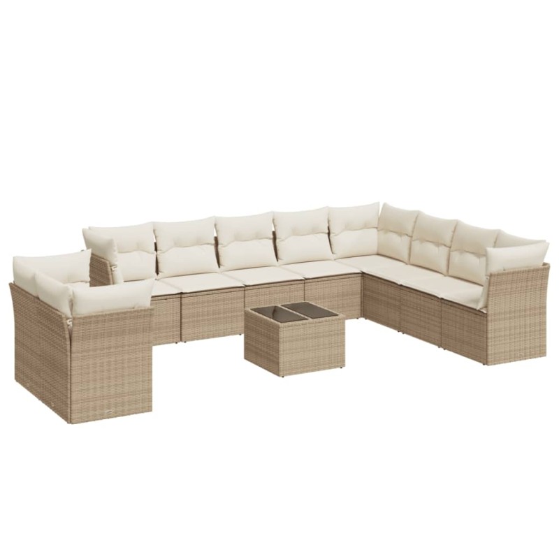 vidaXL 11-tlg. Garten-Sofagarnitur mit Kissen Beige Poly Rattan vidaXL 11-tlg. Garten-Sofagarnitur mit Kissen Beige Poly Rattan