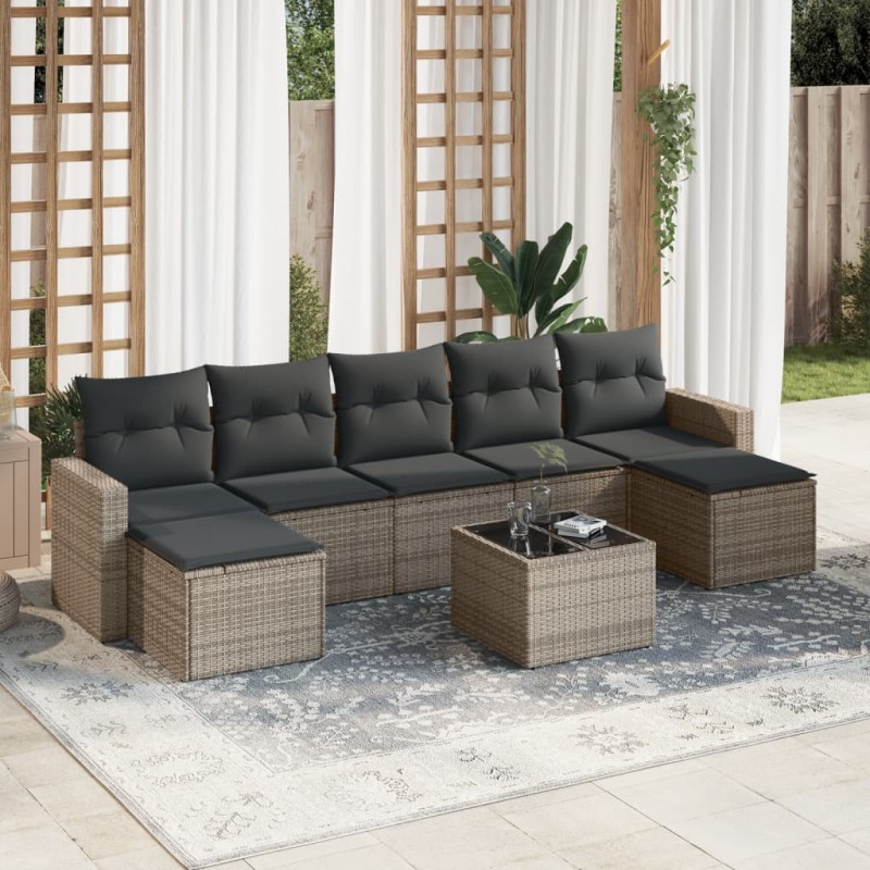 vidaXL 8-tlg. Garten-Sofagarnitur mit Kissen Grau Poly Rattan vidaXL 8-tlg. Garten-Sofagarnitur mit Kissen Grau Poly Rattan