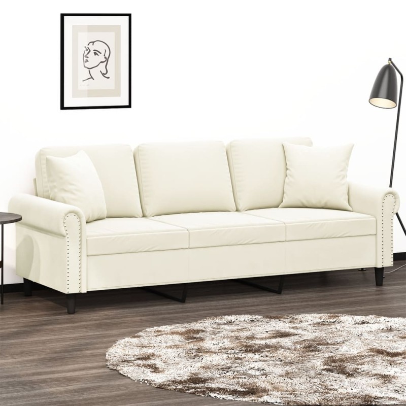vidaXL 3-Sitzer-Sofa mit Zierkissen Creme 180 cm Samt vidaXL 3-Sitzer-Sofa mit Zierkissen Creme 180 cm Samt
