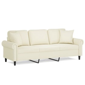 vidaXL 3-Sitzer-Sofa mit Zierkissen Creme 180 cm Samt