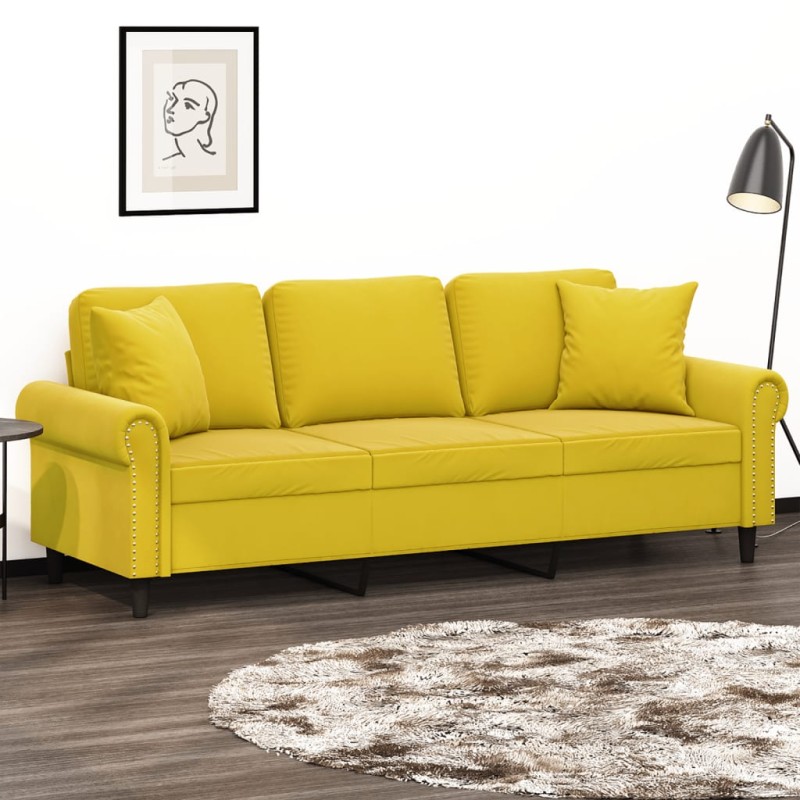 vidaXL 3-Sitzer-Sofa mit Zierkissen Gelb 180 cm Samt vidaXL 3-Sitzer-Sofa mit Zierkissen Gelb 180 cm Samt