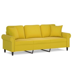 vidaXL 3-Sitzer-Sofa mit Zierkissen Gelb 180 cm Samt