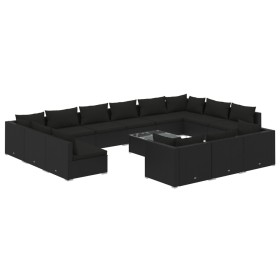 vidaXL 14-tlg. Garten-Lounge-Set mit Kissen Schwarz Poly Rattan