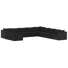 vidaXL 11-tlg. Garten-Lounge-Set mit Kissen Schwarz Poly Rattan