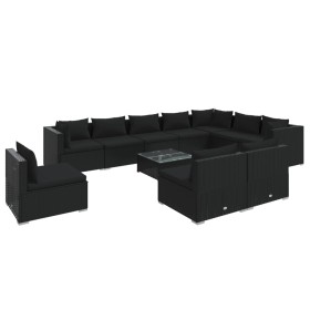 vidaXL 11-tlg. Garten-Lounge-Set mit Kissen Poly Rattan Schwarz