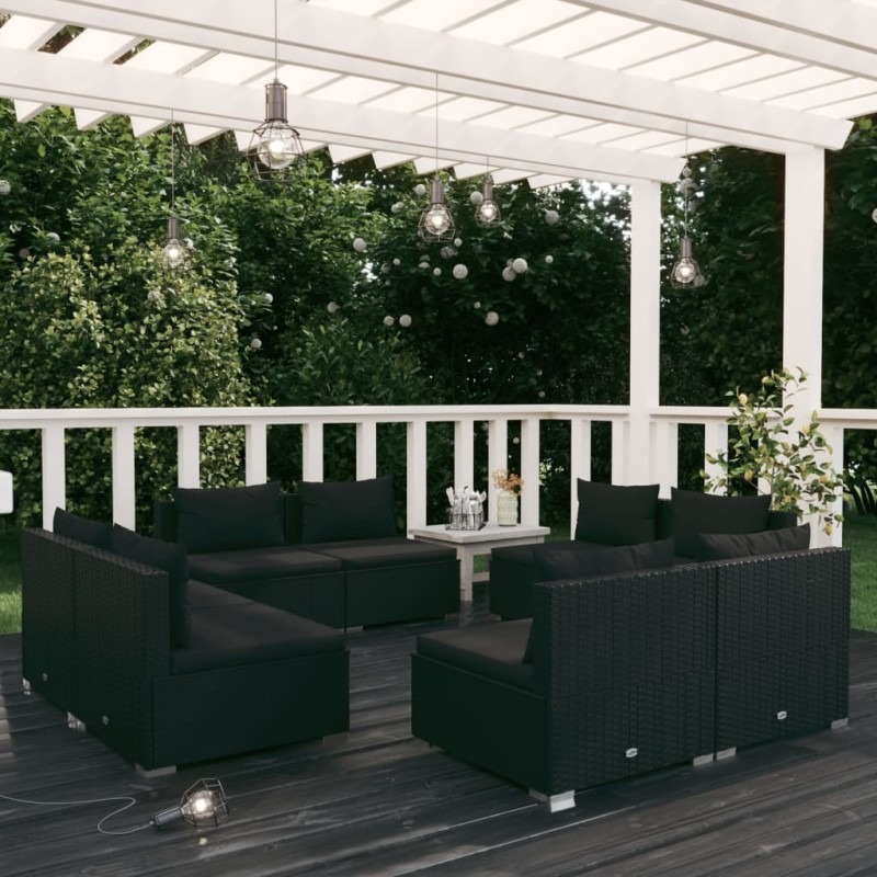 vidaXL 8-tlg. Garten-Lounge-Set mit Kissen Poly Rattan Schwarz vidaXL 8-tlg. Garten-Lounge-Set mit Kissen Poly Rattan Schwarz