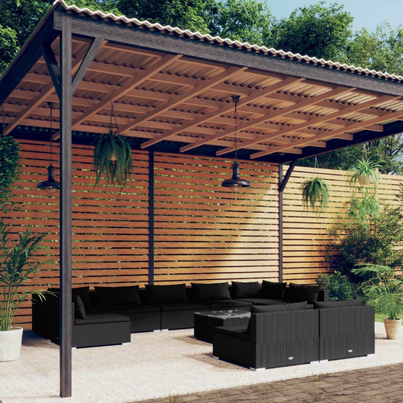 vidaXL 10-tlg. Garten-Lounge-Set mit Kissen Schwarz Poly Rattan vidaXL 10-tlg. Garten-Lounge-Set mit Kissen Schwarz Poly Rattan