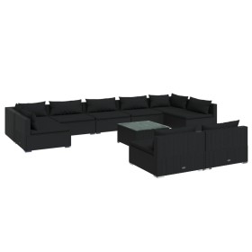vidaXL 10-tlg. Garten-Lounge-Set mit Kissen Schwarz Poly Rattan
