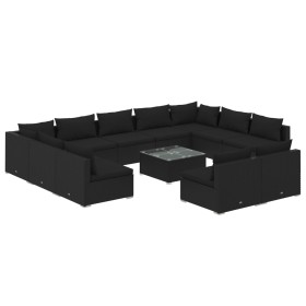 vidaXL 12-tlg. Garten-Lounge-Set mit Kissen Schwarz Poly Rattan