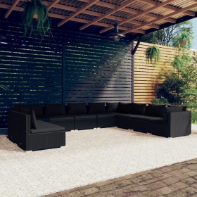 vidaXL 10-tlg. Garten-Lounge-Set mit Kissen Schwarz Poly Rattan