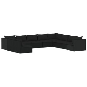 vidaXL 10-tlg. Garten-Lounge-Set mit Kissen Schwarz Poly Rattan