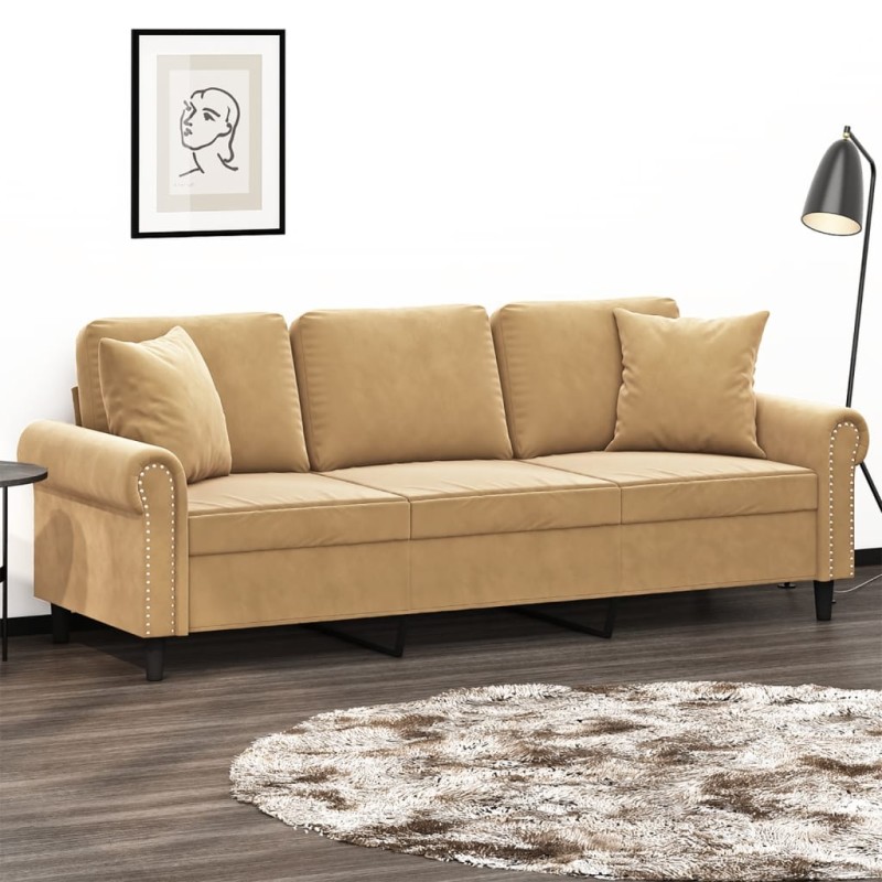 vidaXL 3-Sitzer-Sofa mit Zierkissen Braun 180 cm Samt vidaXL 3-Sitzer-Sofa mit Zierkissen Braun 180 cm Samt