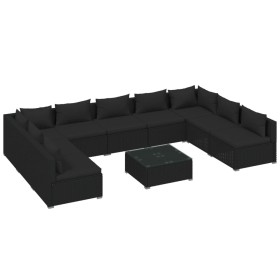 vidaXL 10-tlg. Garten-Lounge-Set mit Kissen Poly Rattan Schwarz