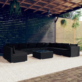 vidaXL 11-tlg. Garten-Lounge-Set mit Kissen Schwarz Poly Rattan
