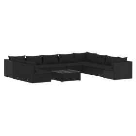 vidaXL 11-tlg. Garten-Lounge-Set mit Kissen Schwarz Poly Rattan