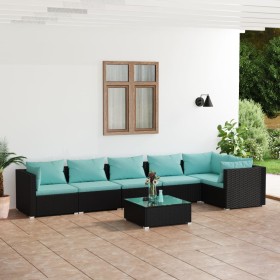 vidaXL 7-tlg. Garten-Lounge-Set mit Kissen Poly Rattan Schwarz