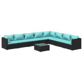 vidaXL 9-tlg. Garten-Lounge-Set mit Kissen Poly Rattan Schwarz