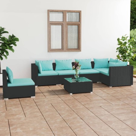 vidaXL 7-tlg. Garten-Lounge-Set mit Kissen Poly Rattan Schwarz