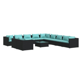 vidaXL 12-tlg. Garten-Lounge-Set mit Kissen Schwarz Poly Rattan