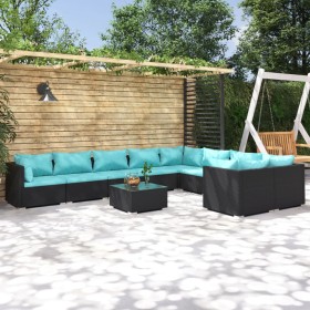 vidaXL 10-tlg. Garten-Lounge-Set mit Kissen Poly Rattan Schwarz