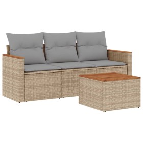 vidaXL 4-tlg. Garten-Sofagarnitur mit Kissen Beigemischung Poly Rattan