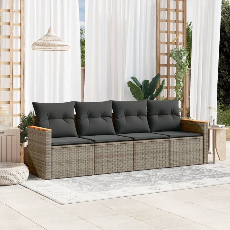 vidaXL 4-tlg. Garten-Sofagarnitur mit Kissen Grau Poly Rattan vidaXL 4-tlg. Garten-Sofagarnitur mit Kissen Grau Poly Rattan