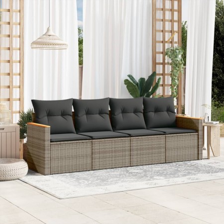 vidaXL 4-tlg. Garten-Sofagarnitur mit Kissen Grau Poly Rattan