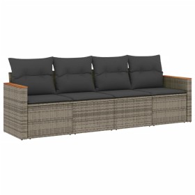 vidaXL 4-tlg. Garten-Sofagarnitur mit Kissen Grau Poly Rattan