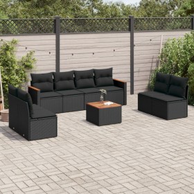vidaXL 9-tlg. Garten-Sofagarnitur mit Kissen Schwarz Poly Rattan