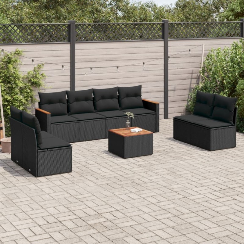vidaXL 9-tlg. Garten-Sofagarnitur mit Kissen Schwarz Poly Rattan vidaXL 9-tlg. Garten-Sofagarnitur mit Kissen Schwarz Poly Rattan