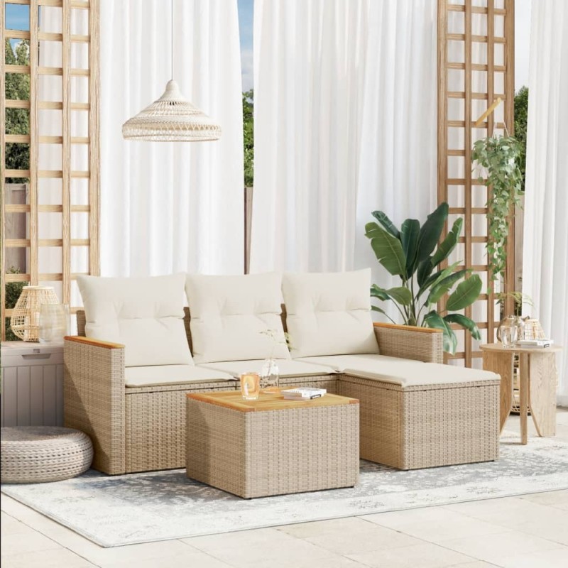 vidaXL 5-tlg. Garten-Sofagarnitur mit Kissen Beige Poly Rattan vidaXL 5-tlg. Garten-Sofagarnitur mit Kissen Beige Poly Rattan