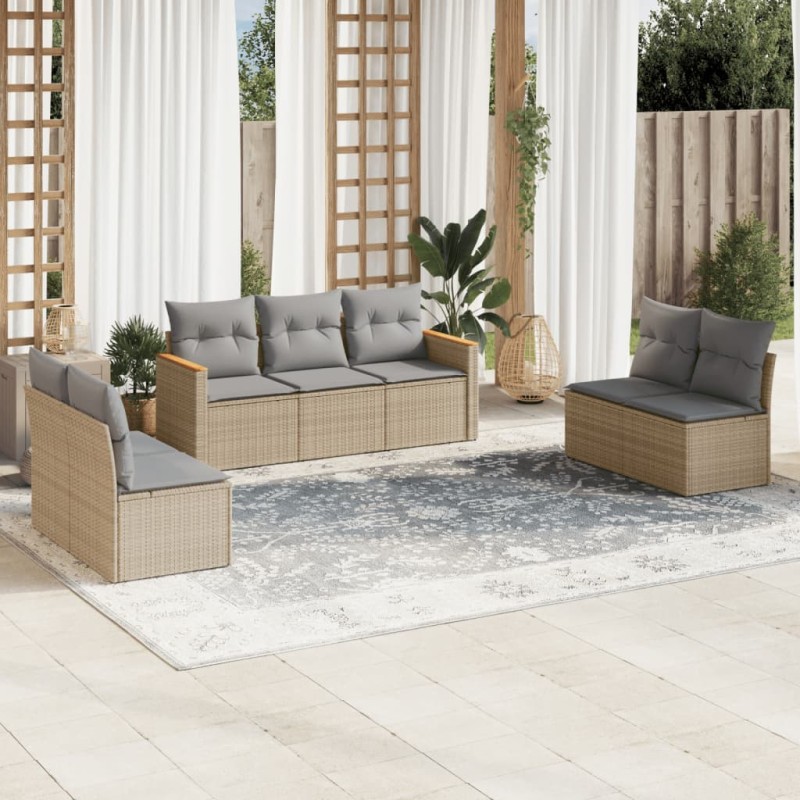 vidaXL 7-tlg. Garten-Sofagarnitur mit Kissen Beige Poly Rattan vidaXL 7-tlg. Garten-Sofagarnitur mit Kissen Beige Poly Rattan