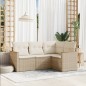 vidaXL 4-tlg. Garten-Sofagarnitur mit Kissen Beige Poly Rattan vidaXL 4-tlg. Garten-Sofagarnitur mit Kissen Beige Poly Rattan