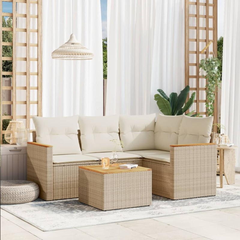 vidaXL 5-tlg. Garten-Sofagarnitur mit Kissen Beige Poly Rattan vidaXL 5-tlg. Garten-Sofagarnitur mit Kissen Beige Poly Rattan