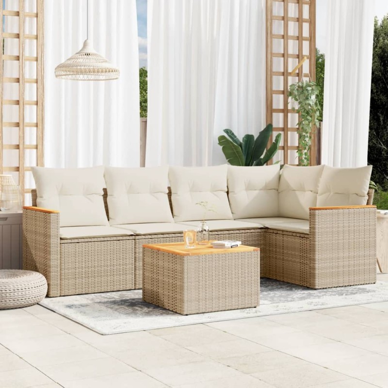 vidaXL 6-tlg. Garten-Sofagarnitur mit Kissen Beige Poly Rattan vidaXL 6-tlg. Garten-Sofagarnitur mit Kissen Beige Poly Rattan