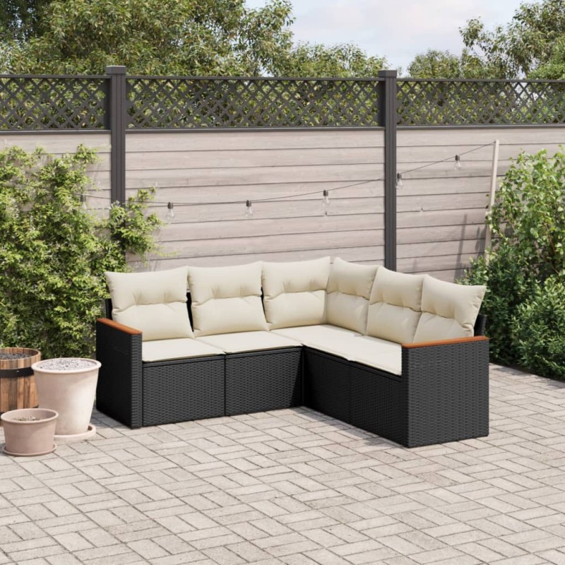 vidaXL 5-tlg. Garten-Sofagarnitur mit Kissen Schwarz Poly Rattan vidaXL 5-tlg. Garten-Sofagarnitur mit Kissen Schwarz Poly Rattan