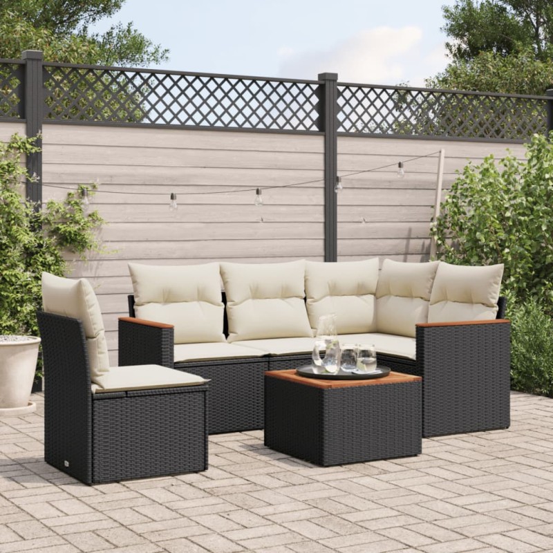 vidaXL 6-tlg. Garten-Sofagarnitur mit Kissen Schwarz Poly Rattan vidaXL 6-tlg. Garten-Sofagarnitur mit Kissen Schwarz Poly Rattan