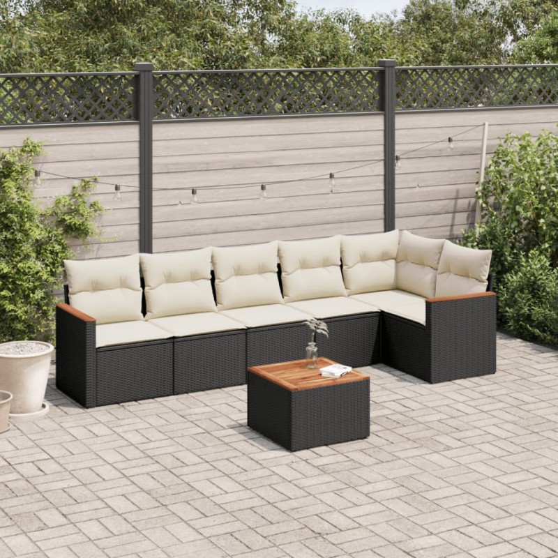 vidaXL 7-tlg. Garten-Sofagarnitur mit Kissen Schwarz Poly Rattan vidaXL 7-tlg. Garten-Sofagarnitur mit Kissen Schwarz Poly Rattan