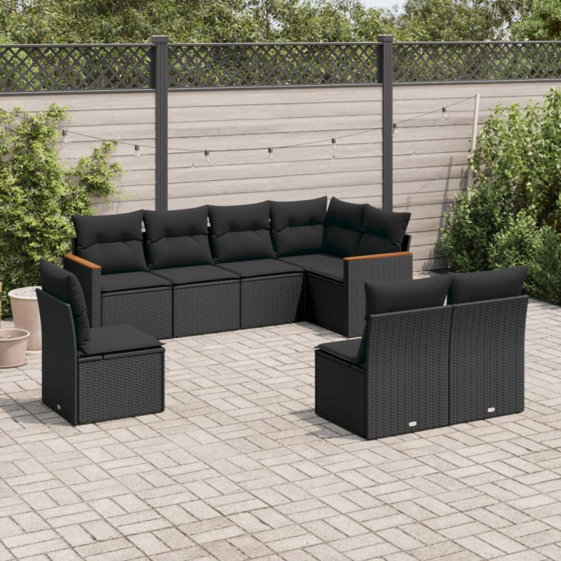 vidaXL 8-tlg. Garten-Sofagarnitur mit Kissen Schwarz Poly Rattan vidaXL 8-tlg. Garten-Sofagarnitur mit Kissen Schwarz Poly Rattan