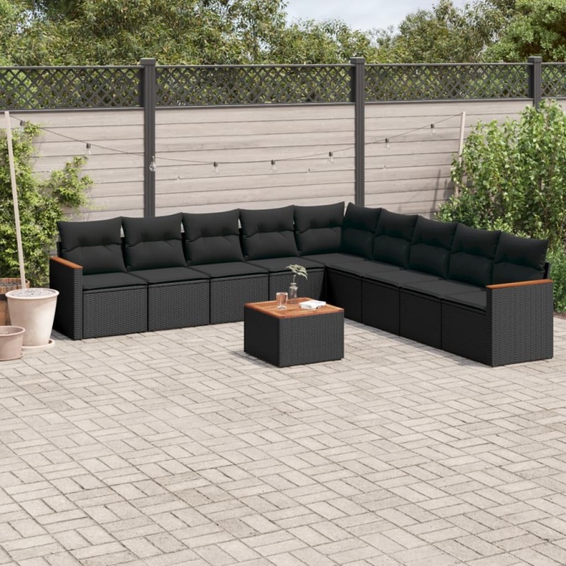 vidaXL 10-tlg. Garten-Sofagarnitur mit Kissen Schwarz Poly Rattan vidaXL 10-tlg. Garten-Sofagarnitur mit Kissen Schwarz Poly Rattan