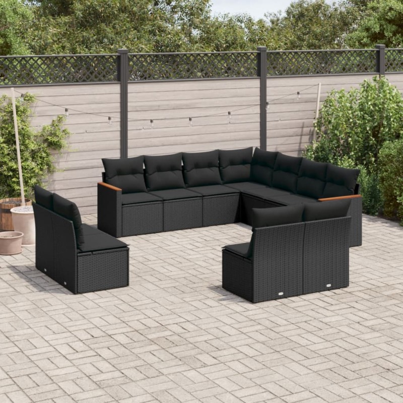 vidaXL 11-tlg. Garten-Sofagarnitur mit Kissen Schwarz Poly Rattan vidaXL 11-tlg. Garten-Sofagarnitur mit Kissen Schwarz Poly Rattan
